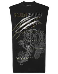 Online Cotton Dotted T-shirt Round Neck Sleeveless Lamina Tiger Herren T-shirt