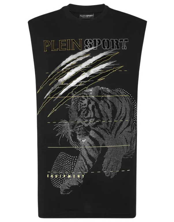 Online Cotton Dotted T-shirt Round Neck Sleeveless Lamina Tiger Herren T-shirt