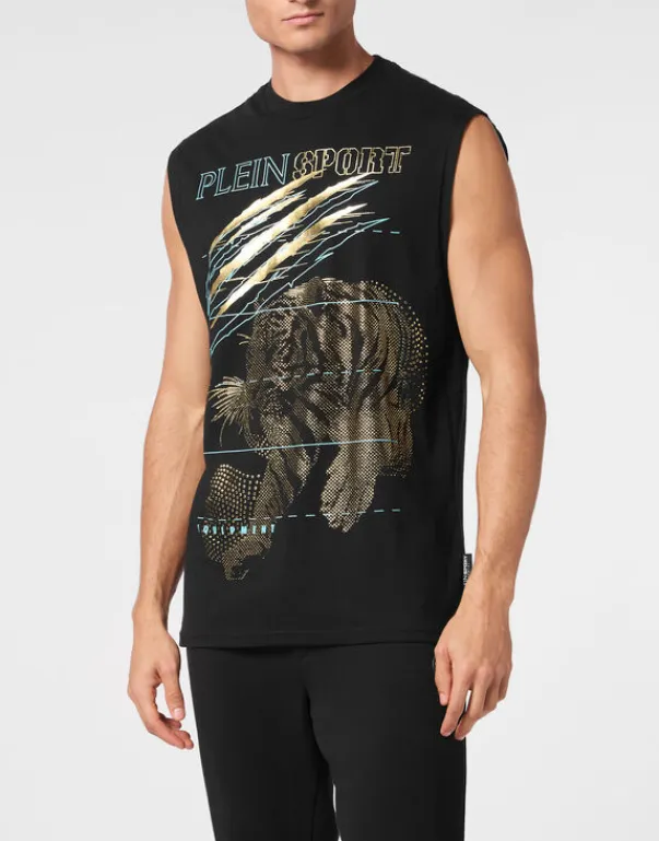 Hot Cotton Dotted T-shirt Round Neck Sleeveless Lamina Tiger Herren T-shirt