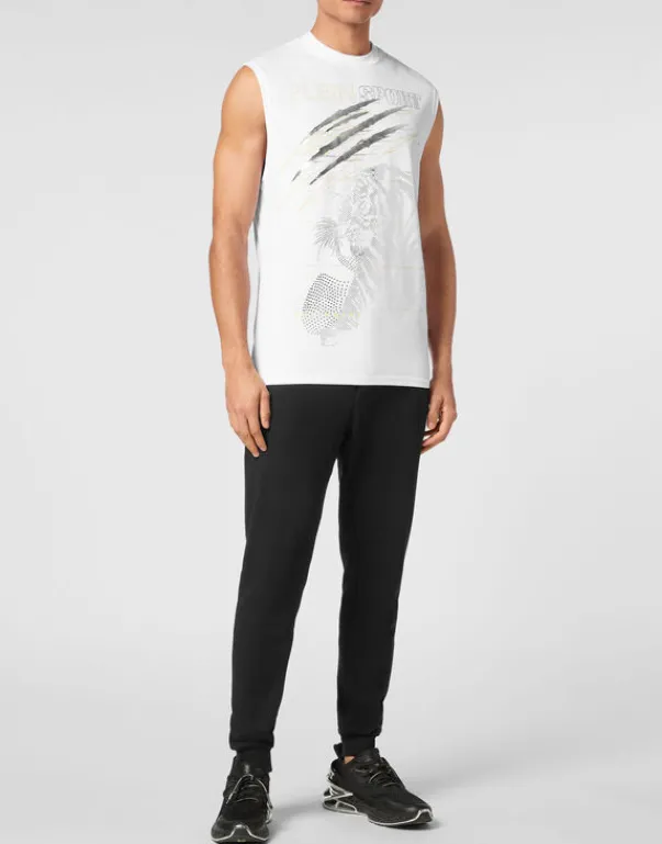 Hot Cotton Dotted T-shirt Round Neck Sleeveless Lamina Tiger Herren T-shirt