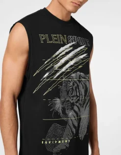 Online Cotton Dotted T-shirt Round Neck Sleeveless Lamina Tiger Herren T-shirt