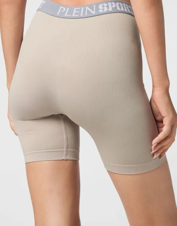 Fashion Rib Seamless Biker Shorts Logo Damen Sportbekleidung
