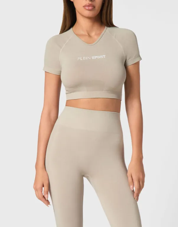 Fashion Seamless Cropped T-shirt V-Neck SS Logo Damen T-shirts & Poloshirts