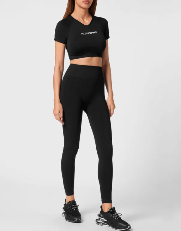 Outlet Seamless Cropped T-shirt V-Neck SS Logo Damen T-shirts & Poloshirts
