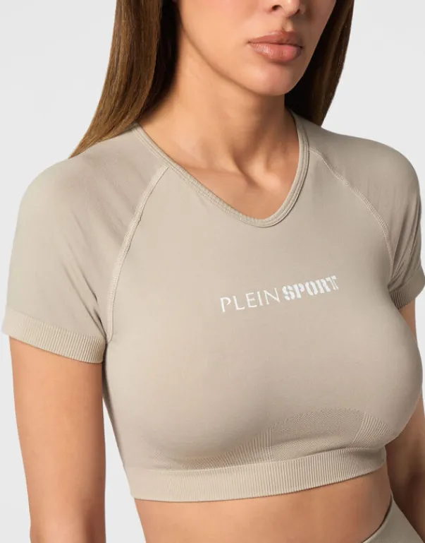 Fashion Seamless Cropped T-shirt V-Neck SS Logo Damen T-shirts & Poloshirts